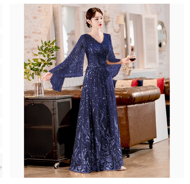 Gold evening dress for women, high-end temperament, light luxury annual meeting host dress, chorus performance costume, sequined long