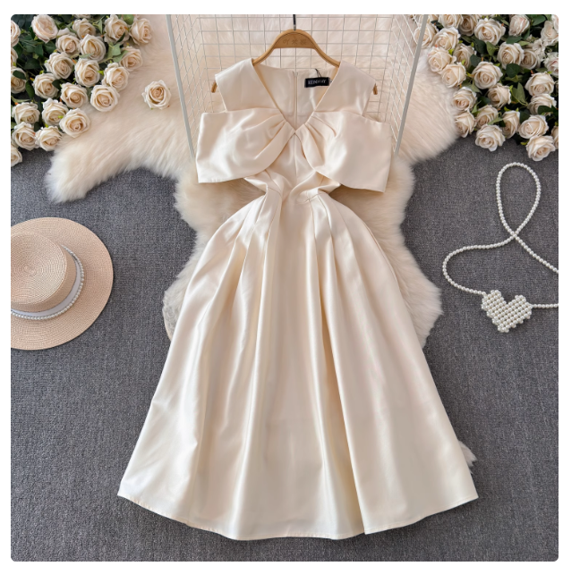 French style little people day dress certificate white strapless dress bow shoulder banquet photo long dress