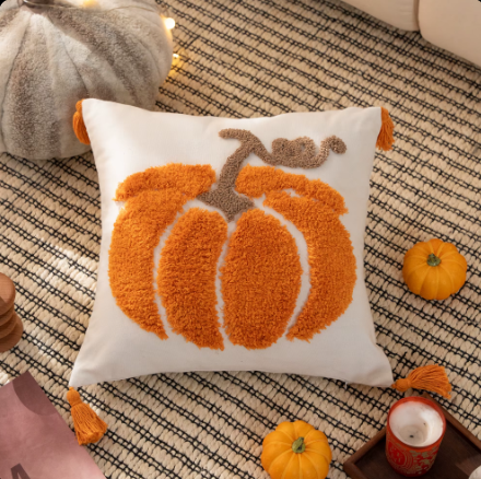 Halloween Pumpkin Spider Cartoon Festivals Celebrate Embroidery Tufted Cushion Cover With Tassel for Home Decorative Pillowcase