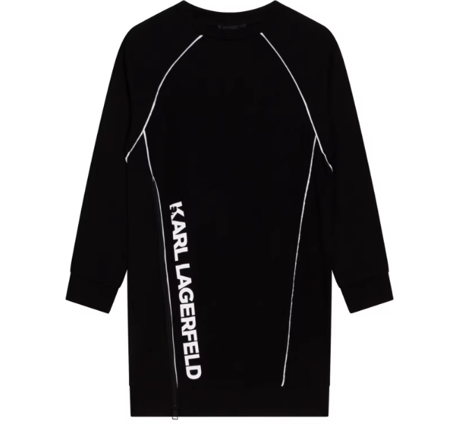 KARL Girls' Round Neck Long Sleeve Printed Logo Zipper Long Sweatshirt Dress