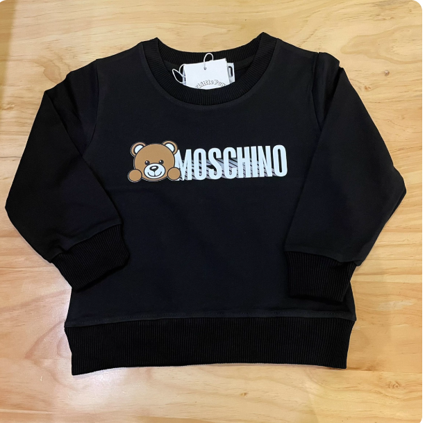 Trendy children's clothing brand, 2024 Autumn/Winter new style: Letter Bear Girls' Pure Cotton Pullover Sweatshirt, Boys' Fleece Lined