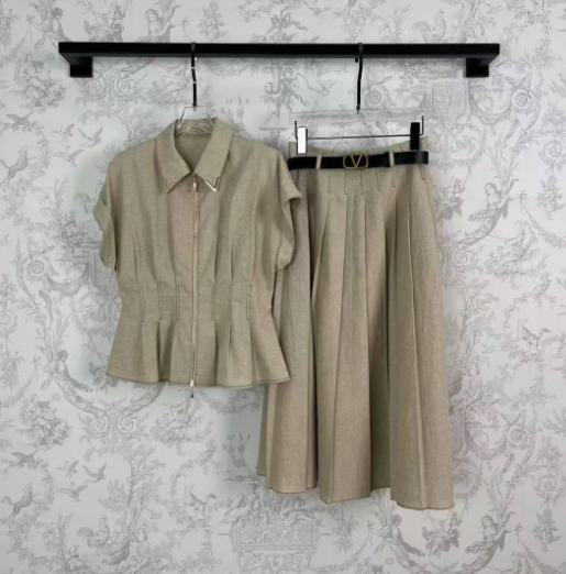 Suit: Western, 2025 summer, short sleeve, fashion, new waisted shirt, casual skirt, thin temperament, two-piece set