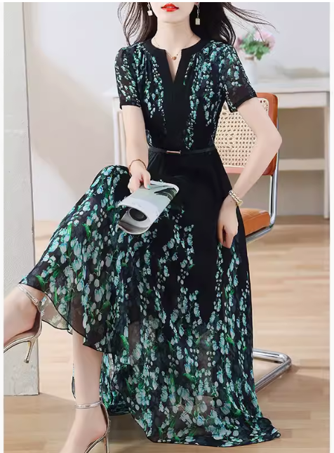 Summer women's clothing 2024 new silk spring and autumn high-end dress high-end luxury lady mulberry silk large size