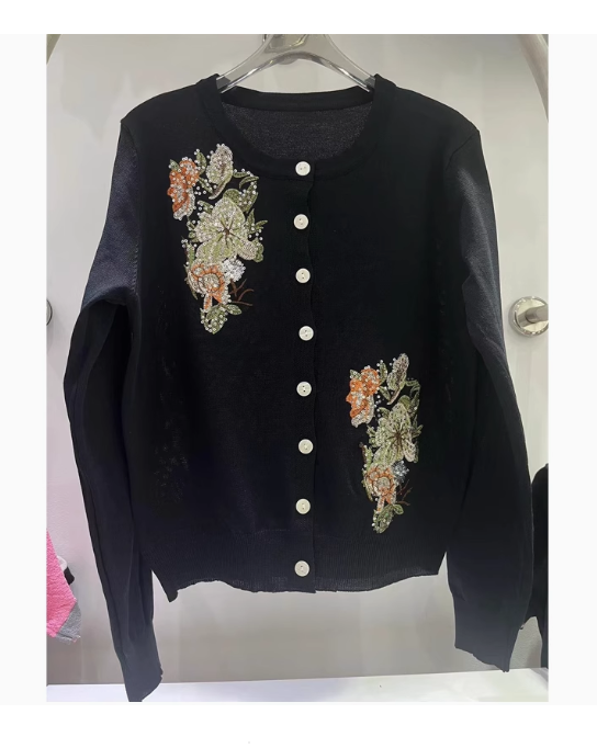 Light luxury fragrance style heavy work beautiful super good-looking embroidery knitted cardigan sweater jacket women spring and autumn French top trend