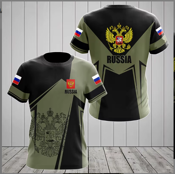 Fitspi Russia Men's T-shirts Casual Loose Round Russian Flag Short Sleeved Tops Tees Man's Clothing Oversized T-shirt Streetwear