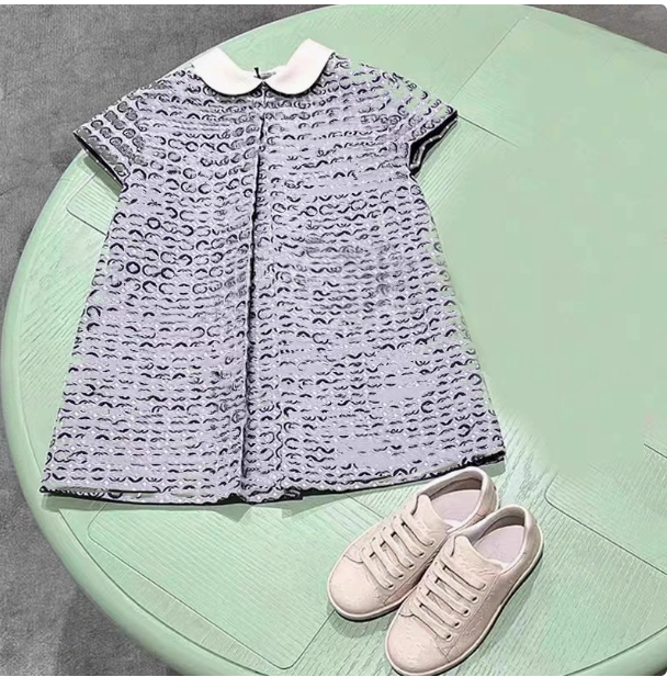 Spring and summer full print doll collar dress temperament princess dress A-line skirt girls small medium and large baby long skirt