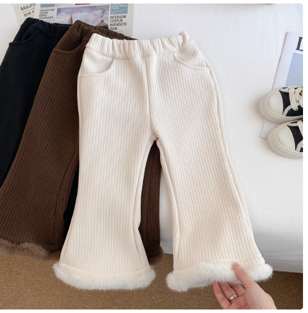 Girls pants autumn and winter 2023 new style fashionable bell-bottom pants for small and medium-sized children fashionable winter girls white velvet pants