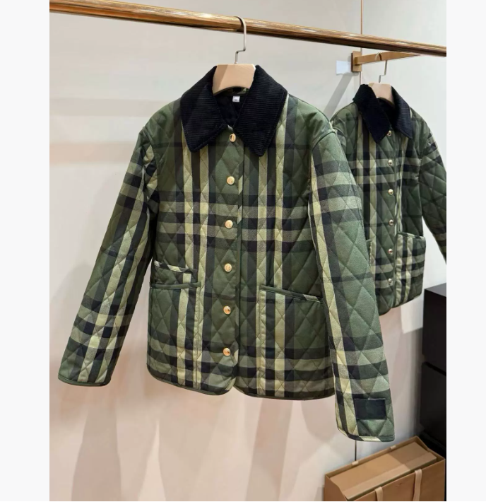 European luxury high-end B home 2024 new diamond quilted plaid patchwork wool blend cotton jacket black collar cotton jacket