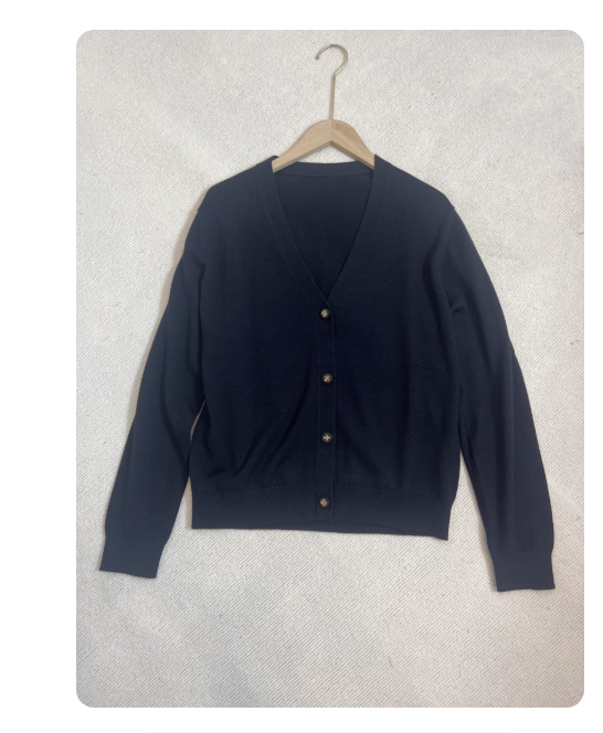 Foreign Trade TB Sky Blue and Black Elegant V-Neck Single-Breasted Merino Wool Comfortable Autumn and Winter Knitted Long-Sleeved Cardigan