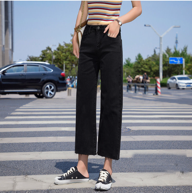 High waist wide leg 2021 autumn and winter new slim loose straight small denim mopping pants women's trend