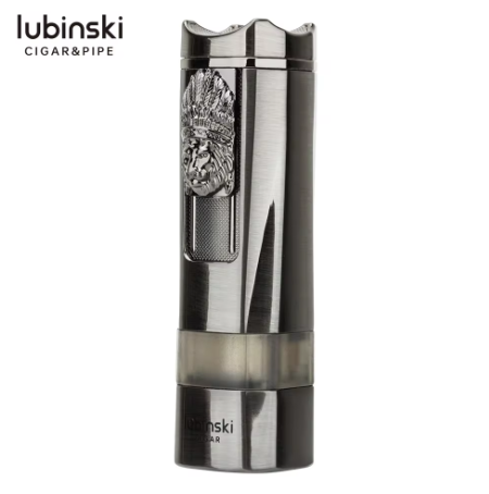 Lubinski Torch Lighter Triple Jet Flame Refillable Butane Cigar Lighter Windproof Lighter with Cigar Punch Rest Holder