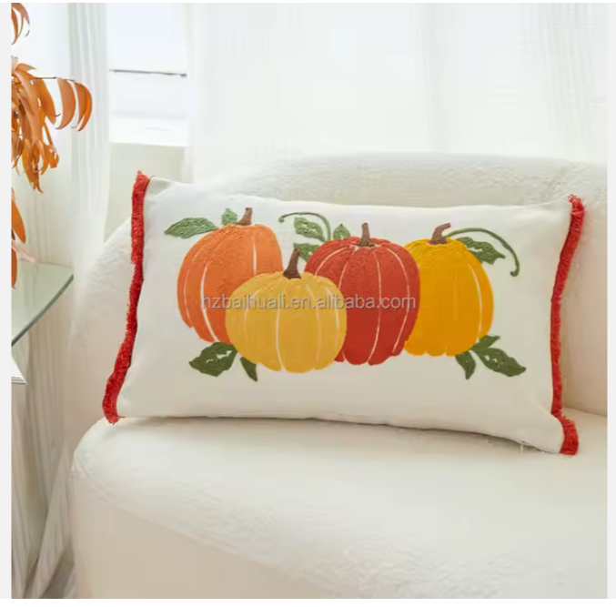 Luxury Style Decoration Cushions Case Pumpkin Embroidery Thanksgiving Style Decorative Cushion Pillow Case