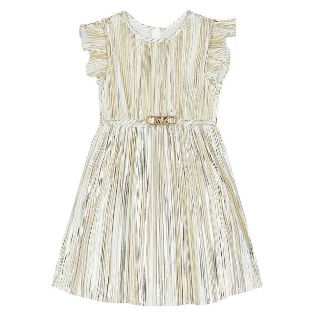 [Youyoumeishan] Girls 2025 Summer New Gold Striped Dress Midi Skirt