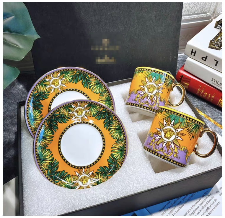 Cross-border European bone china coffee cup home English afternoon tea gold-painted C handle ceramic light luxury cup gift box wholesale