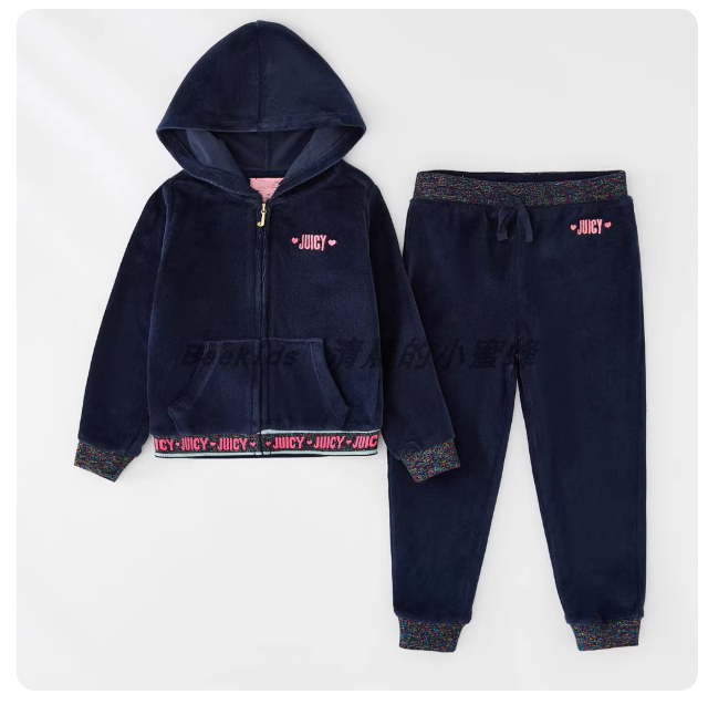 3-12 years old French style baby girl pure cotton velvet jacket long-sleeved sweatshirt sweatpants two-piece suit spring and autumn