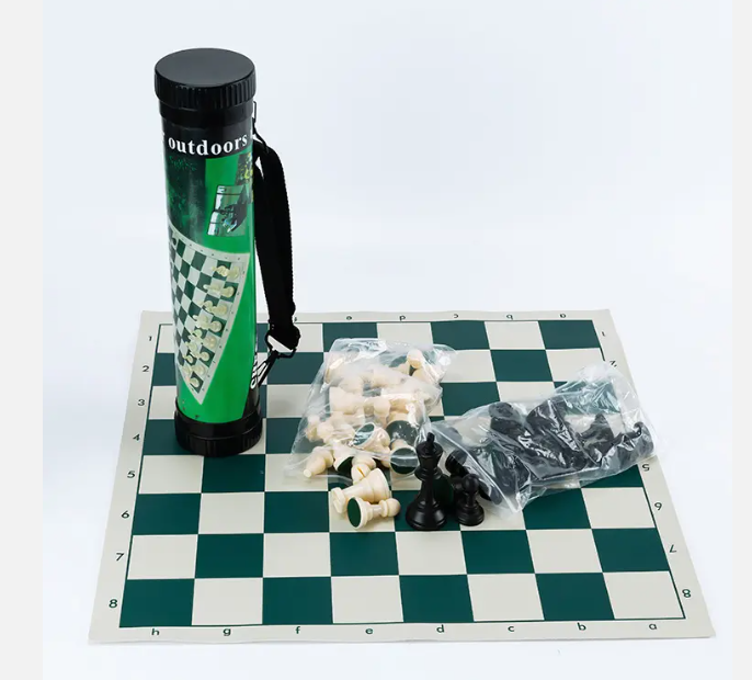 Portable Folding Regulation Tournament Roll-Up Staunton Chess Mat Board and Chess Pieces Game Set with Travel Storage Bag