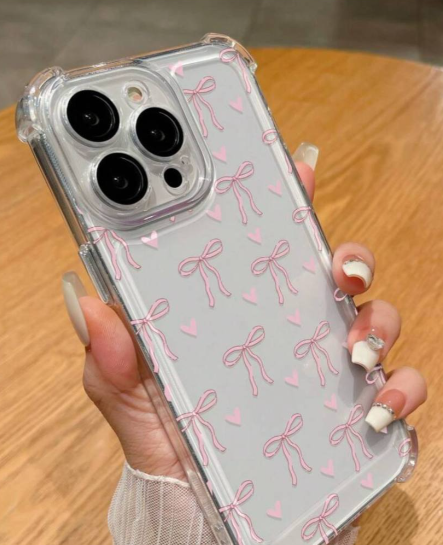 1pc Fashionable Thickened Phone Case With Transparent Four Corners Anti-Fall Butterfly Pattern Print, Compatible With IPhone/Samsung Series.