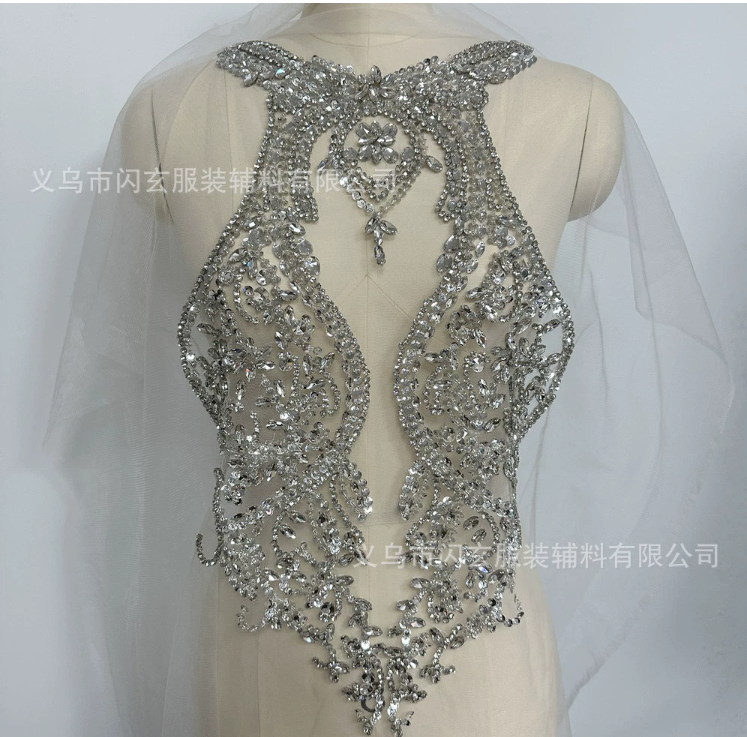 Handmade glass rhinestone beaded wedding dress decorations, lace beaded accessories, dress fabric DIY