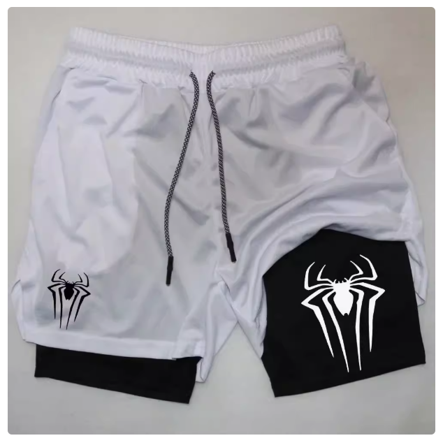 Men's Spider Print Compression Shorts, Gym Sports Training S