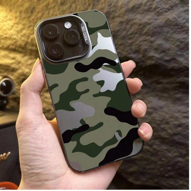 1pc Camouflage Pattern Imd Phone Case With Matte Texture, Electroplated Buttons, Independent Camera, Anti-Slip And Shockproof Design