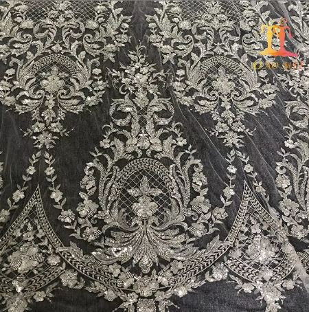 New style 100% polyester wedding embroidery heavy beaded bridal beaded lace fabrics XM-BF0711