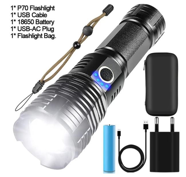 New XHP70 LED Flashlight XHP50 LED Flashlights USB Rechargeable Flashlight Zoomable Torch Waterproof Torch Camping Flashlight