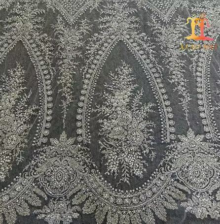 High quality 100% polyester fancy embroidery Luxury pearl heavy beads bridal laces fabrics XM-BF0727