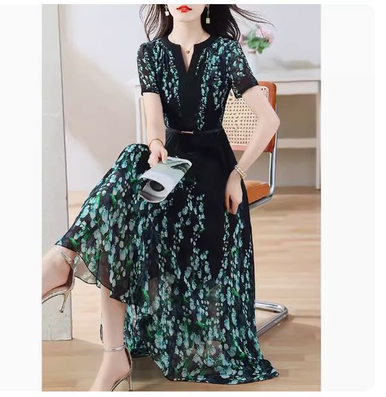 Summer women's clothing 2024 new silk spring and autumn high-end dress high-end luxury lady mulberry silk large size