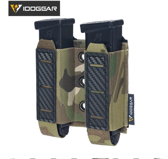 IDOGEAR Tactical Mag Pouch 9mm Double Mag Carrier Carbon Fiber MOLLE Pouch Camo 3590