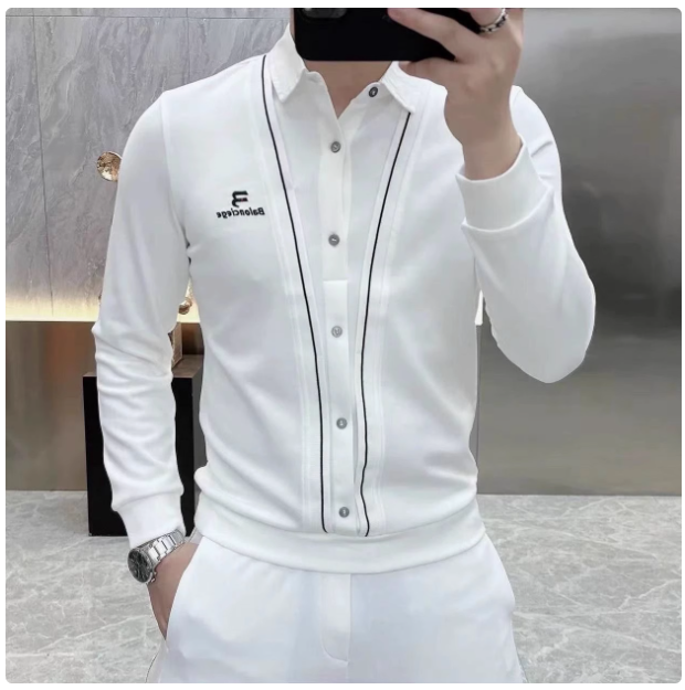 New spring and autumn men's fake two-piece shirts fashionable and versatile bottoming shirts men's high-end long-sleeved casual long-sleeved tops