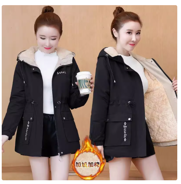 Plush and thickened parka cotton jacket for women 2023 autumn and winter new style warm and stylish small casual workwear cotton coat