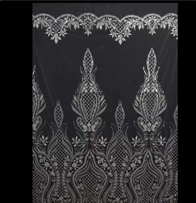 Luxury embroidery beaded polyester lace fabric for women dress