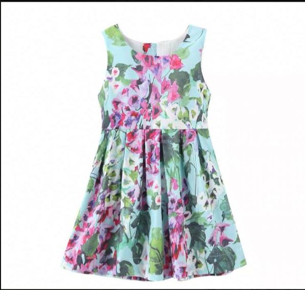 Girls' fashionable princess dress summer dress 2024 new style girl's printed dress baby dress European and American exported children's clothing
