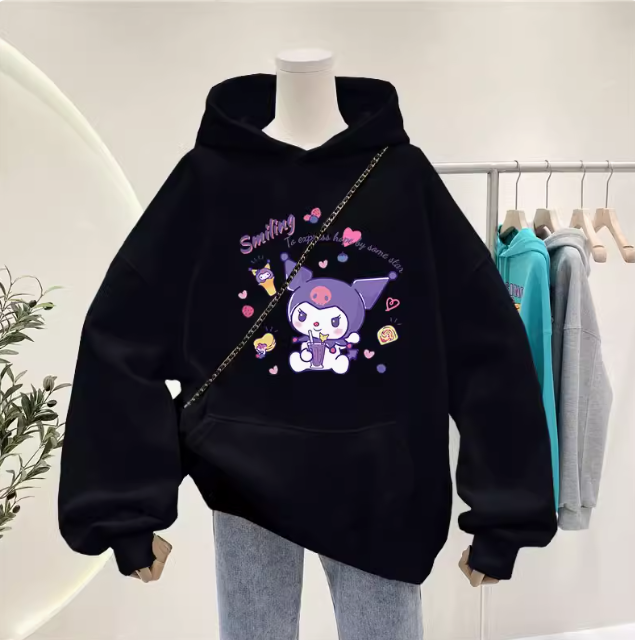 Kuromi girls hooded sweatshirt spring and autumn 2024 new autumn clothes for middle and large children girls stylish plus velvet Jieyang sweatshirt