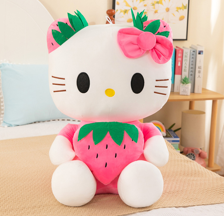 Classic Strawberry KT Cat Plush Toy Cute Kitty Cat Doll Exchange Doll Holiday Gift Cross-border