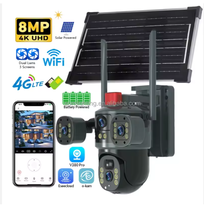 V380 Pro Network Camera WiFi 8 12MP 4K Ptz 4g Sim Card 360 Outdoor Wireless Security WiFi Camera Surveillance Solar CCTV Camera