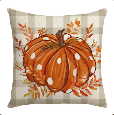 New Thanksgiving Autumn Pillow with Pumpkin Maple Leaf Hand Drawn Text Home Cushion and Pillow Cover