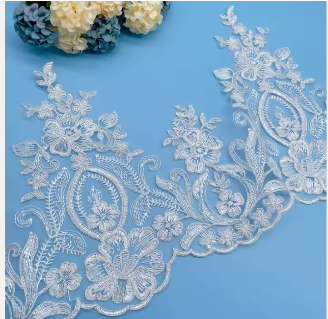 Wedding Dress Bridal Embroidered Mesh Lace Trim With Sequins