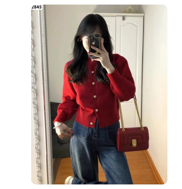 Red New Year sweater jacket for women autumn and winter 2025 new style this year popular style inner wear dragon year zodiac year cardigan
