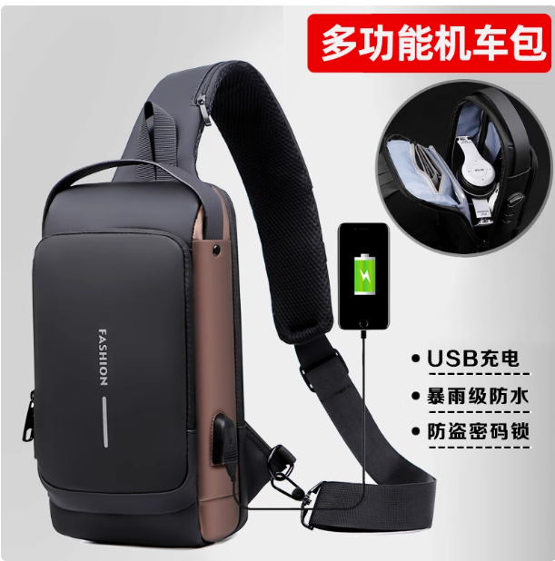 Multifunctional men's chest bag password anti-theft back one-shoulder sports waterproof crossbody large capacity cool sports car motorcycle bag