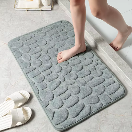 Microfiber Non-Slip Mat Cobblestone Embossed Bath Mat Memory Foam Anti-Slip Bath Basin Bathtub Side Floor Rug Shower Room