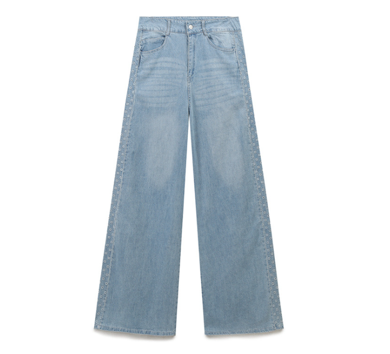 2024 autumn new women's clothing European and American style fashion hollow embroidery high waist loose jeans 6147119
