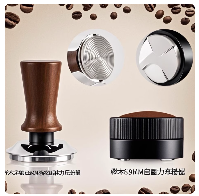Beechwood elastic constant force coffee tamper horizontal tamper with wooden handle 51/53/58MM coffee tool