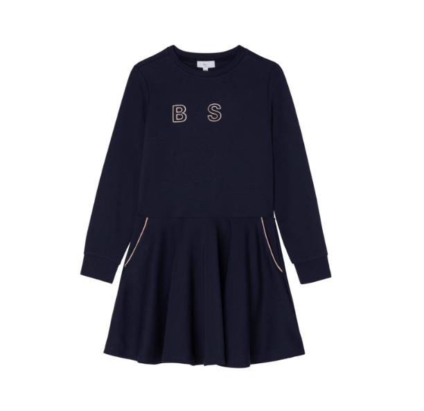 Boss's BO girls' navy blue dress spring and autumn long-sleeved dress