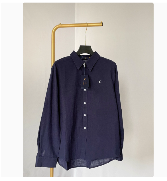 RL Raff old money style linen shirt sun protection unisex style pony logo embroidery all-match polo collar thin shirt