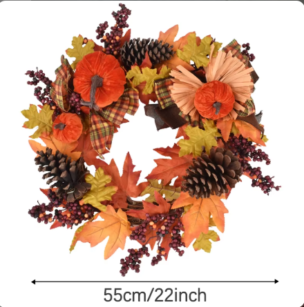 Thanksgiving Simulation Wreath Harvest Festival Maple Leaf Wreath Bow Rattan Circle Door Halloween Dress up Creative Pumpkin