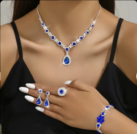 New Design Fashion Hot Sell Style High-end Crystal Water Droplets Necklace Earring Bracelet Ring Jewelry Set