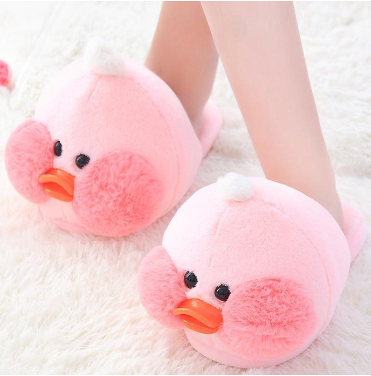 Internet celebrity hyaluronic acid yellow duck couple home warm cotton slippers plush floor slippers non-slip warm slippers