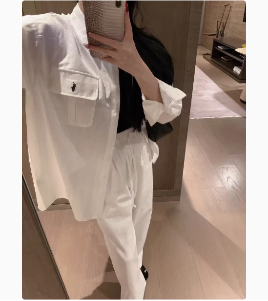 Embroidered shirt suit women 2025 spring and summer fashion relaxation casual lazy sun protection shirt linen two-piece suit