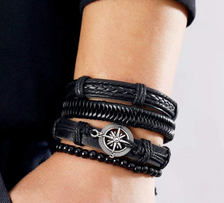 4pcs Men Compass Decor Bracelet